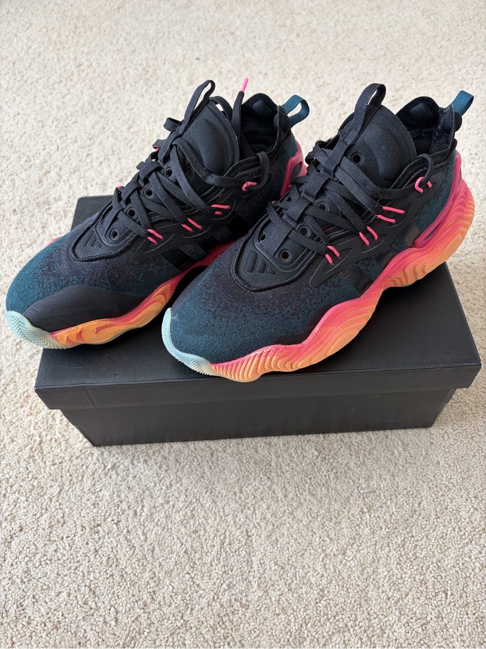 Trae Young Adidas Youth 7 Basketball Sneakers - Pink & Orange Gradient Sole